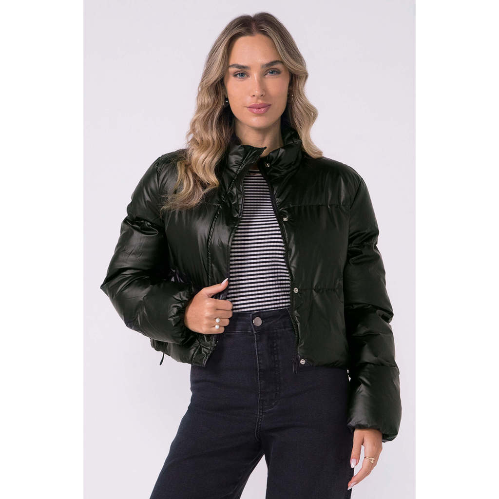 Jaqueta Feminina Puffer Com Regulagem Marialícia Preto