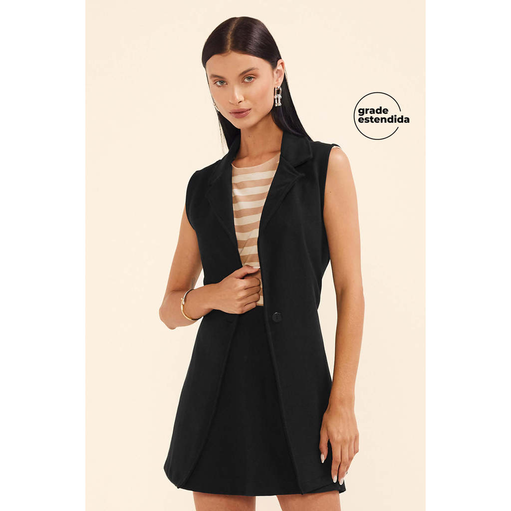 Colete Feminino Alongado Moletom Marialícia Preto em Oferta na Shopee
