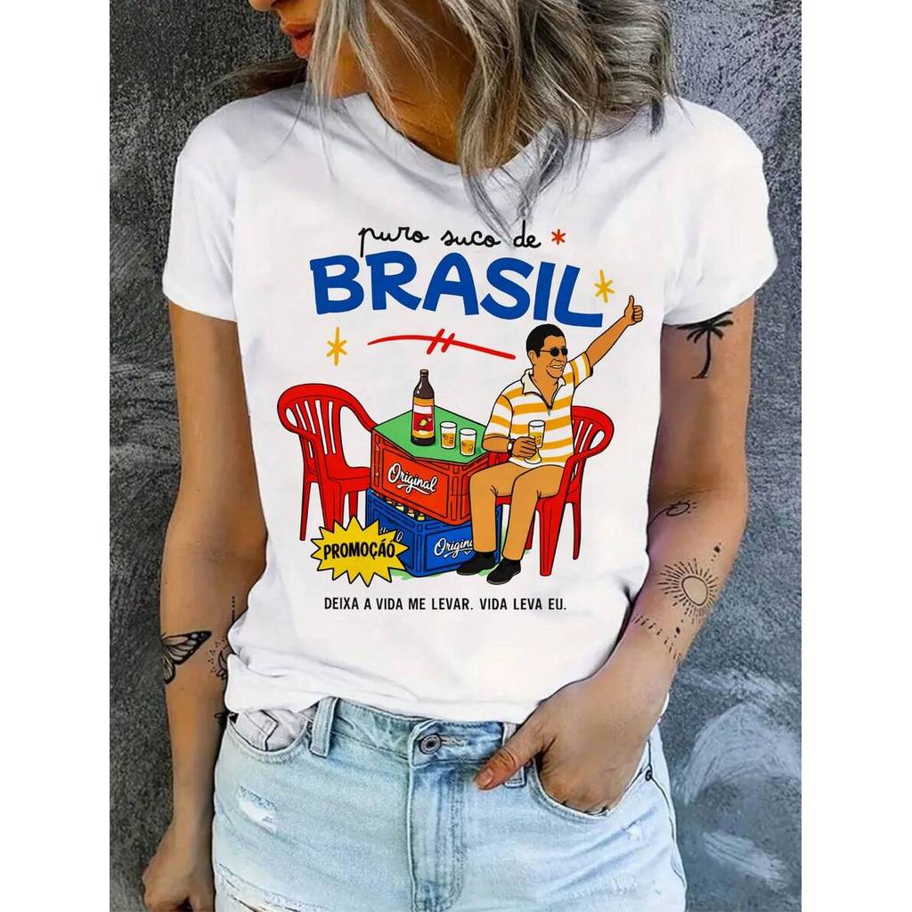 camiseta PURO SUCO DO BRASIL ZECA PAGODINHO, blusinha estilosa estampada, t shirt branca BAR CERVEJA dia a dia cas
