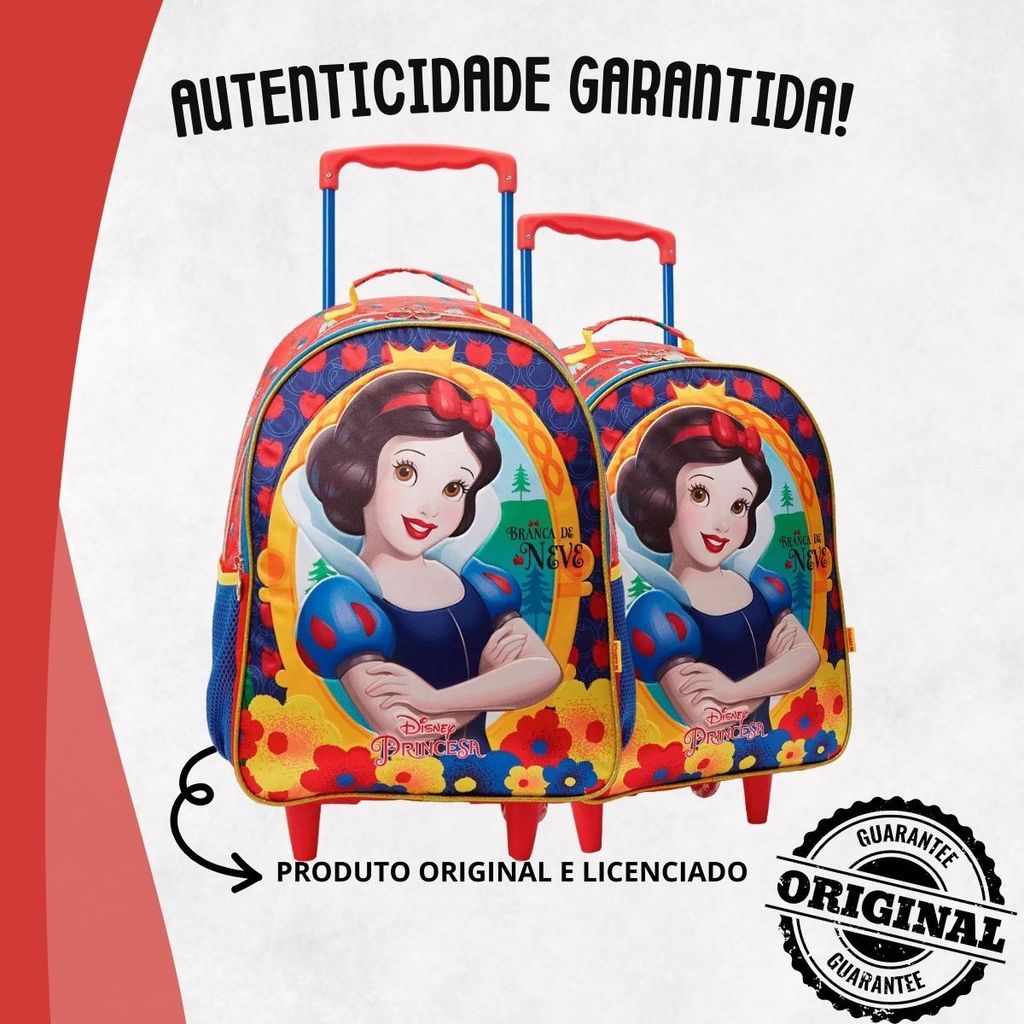 Kit Mochila de Rodinhas e Lancheira Branca de Neve XERYUS FEMININO MENINA  viagem BOLSA