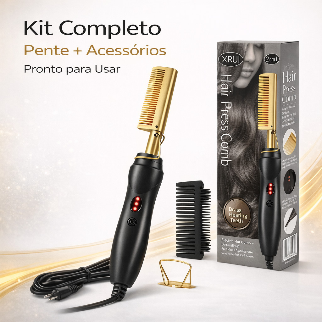 Pente Alisador Elétrico 110V, Prancha Cerâmica que Alisa, Modela e Protege, Cachos Perfeitos