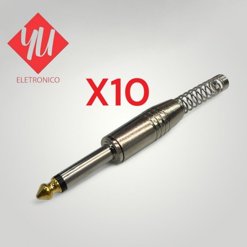 Kit 10 Conector P10 mono Niquelado Com Mola Oferta