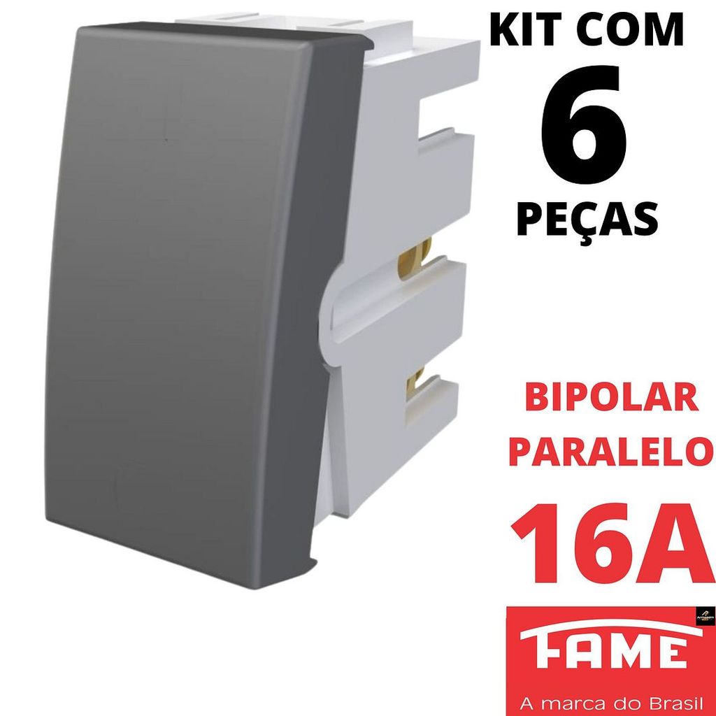 6un Módulo Interruptor Bipolar Paralelo Three Way 16A Habitat Onix Cinza FAME
