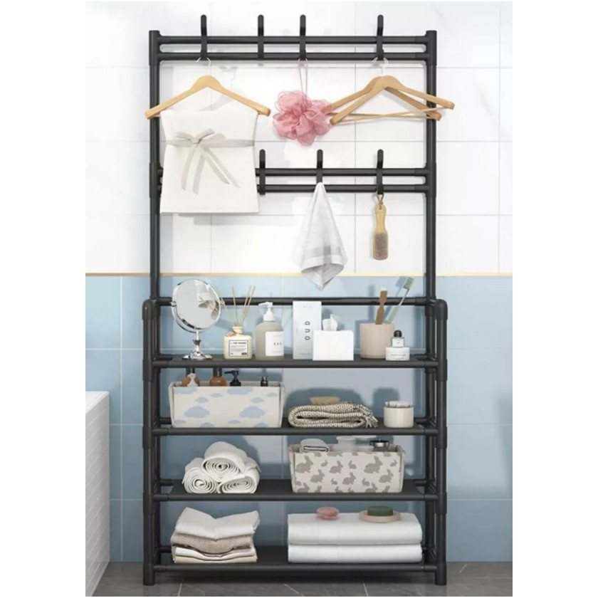 Arara Cabideiro Prateleira Organizador de Roupas Aço Preto 4 Níveis 80x152cm ON-SM008 em Oferta na Shopee