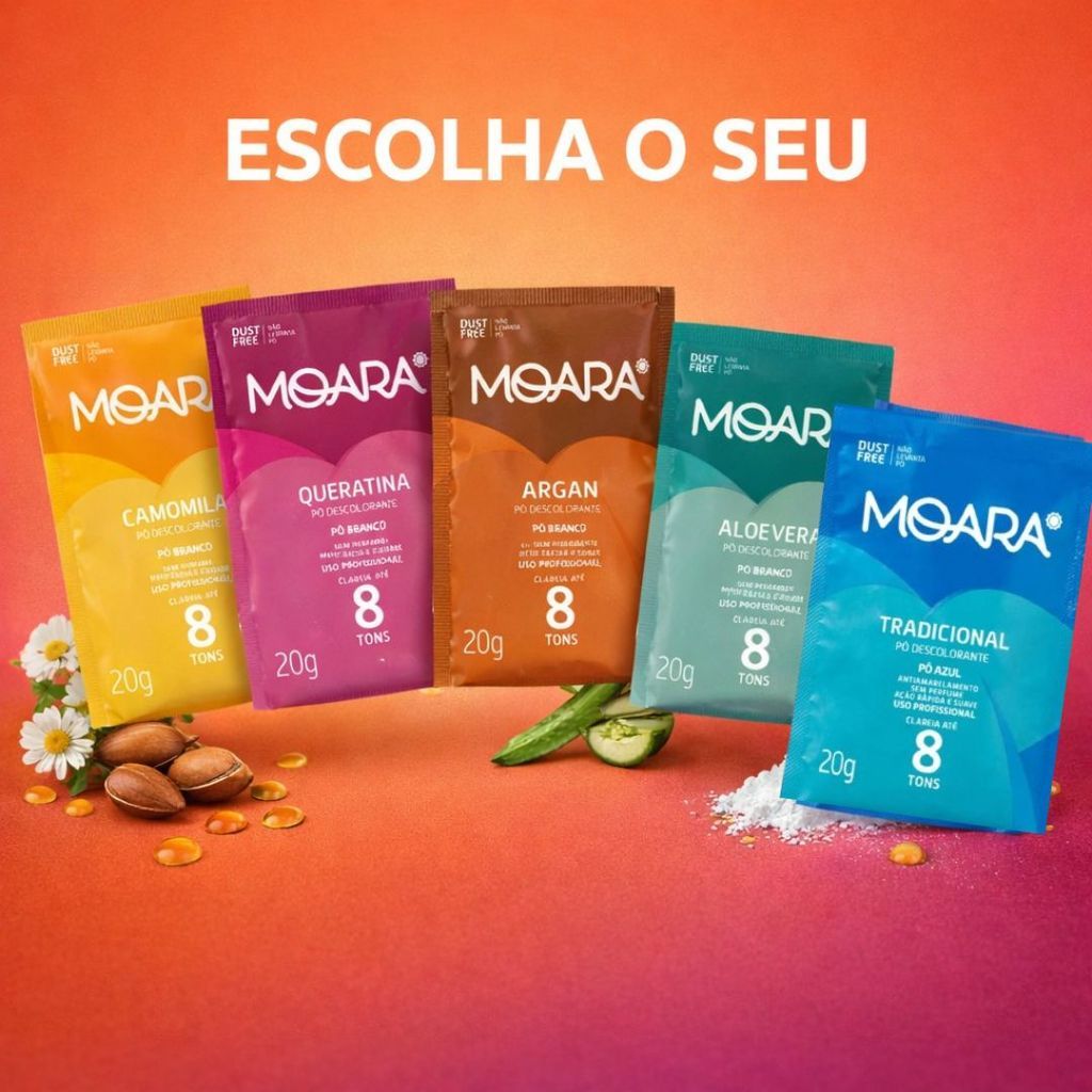 Pó Descolorante Yamá Moara 20g – Escolha a Versão: Camomila / Argan / Aloe Vera / Queratina / Tradicional