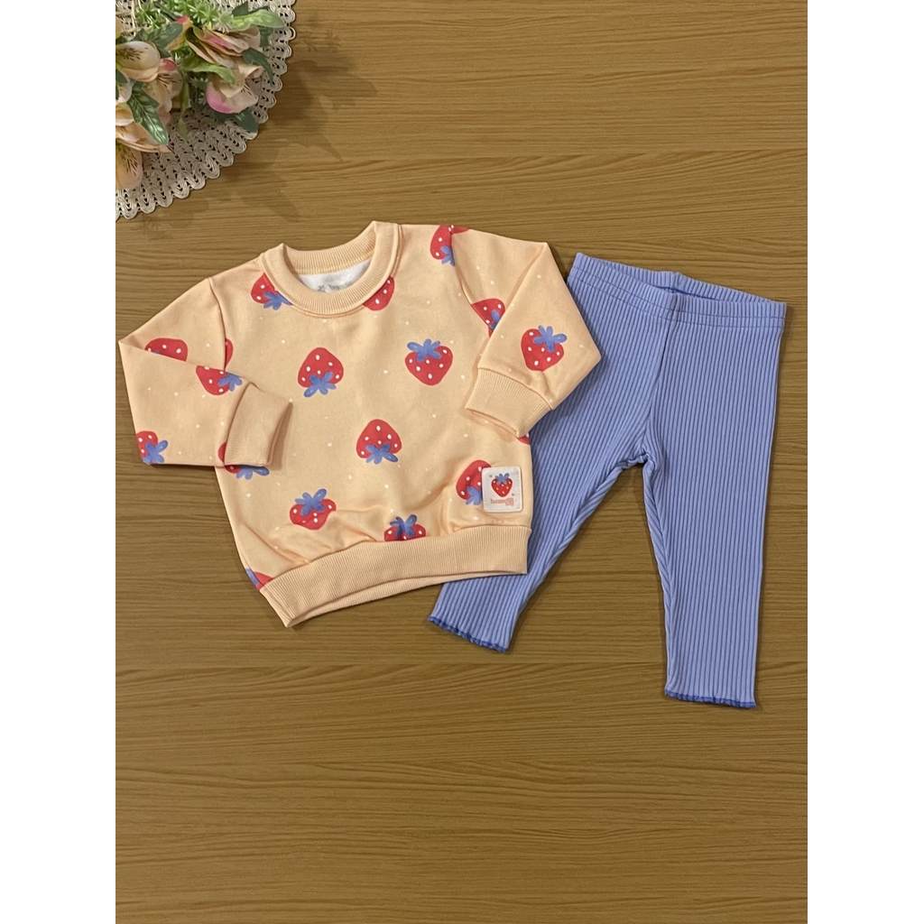 Conjunto Infantil Menina Brandili Inverno com Calça Legging e Moletom Flanelado Laranja Maranguinho