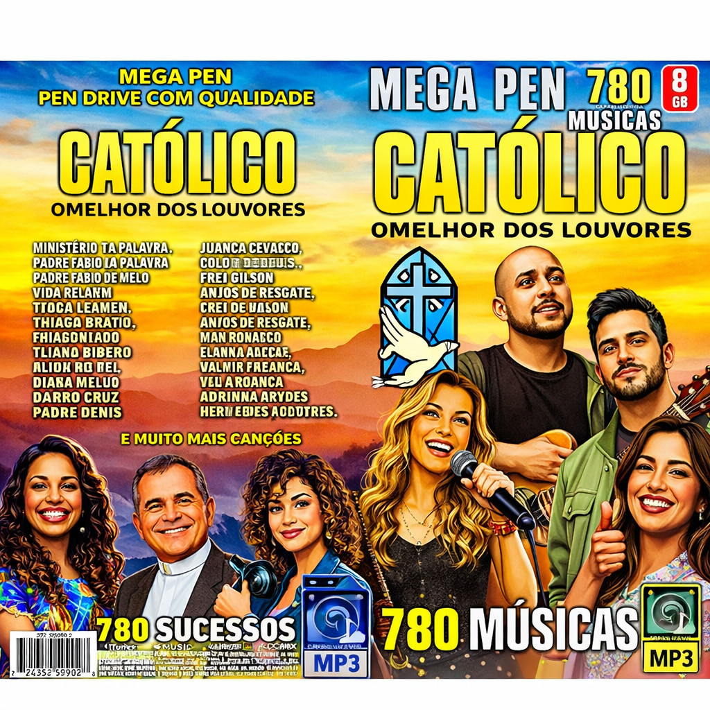 kit Mega Pen Drive chaveirinho Cânticos Católicos