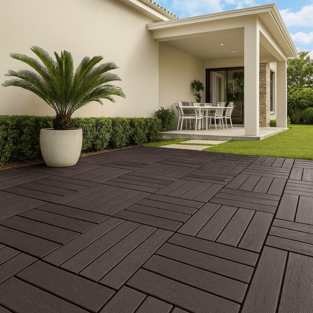 Kit Deck Modular Plástico Listrado 30x30cm Preto Premium