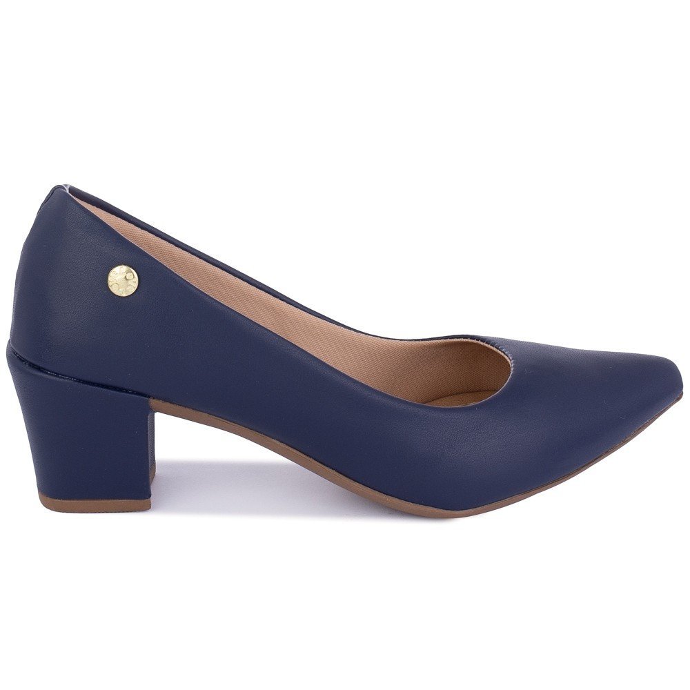 Sapato Feminino Scarpin Bico Fino Salto Bloco Napa Macio
