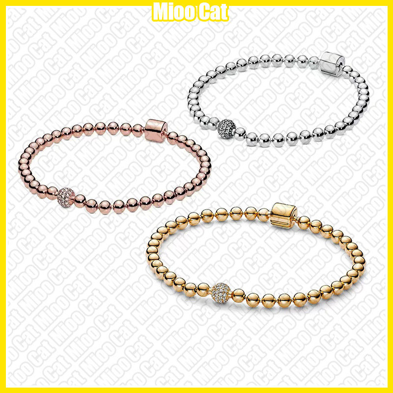 Cordão De Contas Em Ouro Rosa Pulseira DIY S925 Banhado A Prata + Bolsa De Veludo