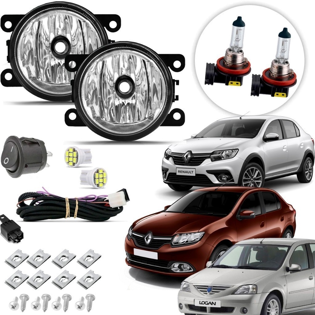 Kit farol Milha Neblina Auxiliar Renault Logan 2011 12 13 14 15 16 17 18 19 20 21 22 23