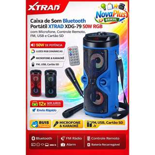 Caixa de Som Bluetooth Portátil XTRAD XDG-79 50W RGB com Microfone, Controle Remoto, FM, USB e Cartão SD
