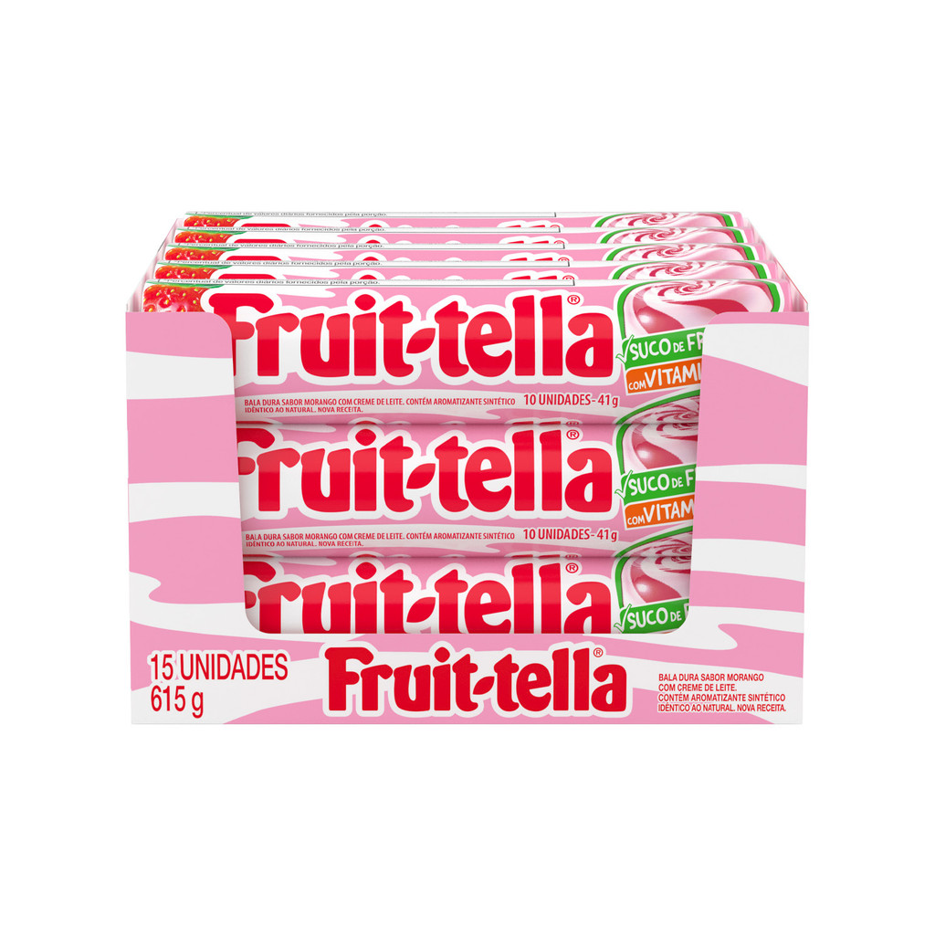 Bala, Com Vitamina C, Suco de Frutas, Sabor de Morango, Display, Fruittella, Swirl - 615 g | 15 Unidades