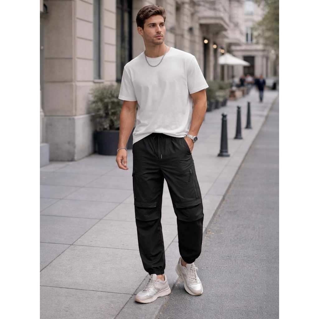 Calça Jogger Cargo Unissex com Zíper – Casual, Esportiva, Confortável, Moda Masculina e Feminina, Tendência Streetwear