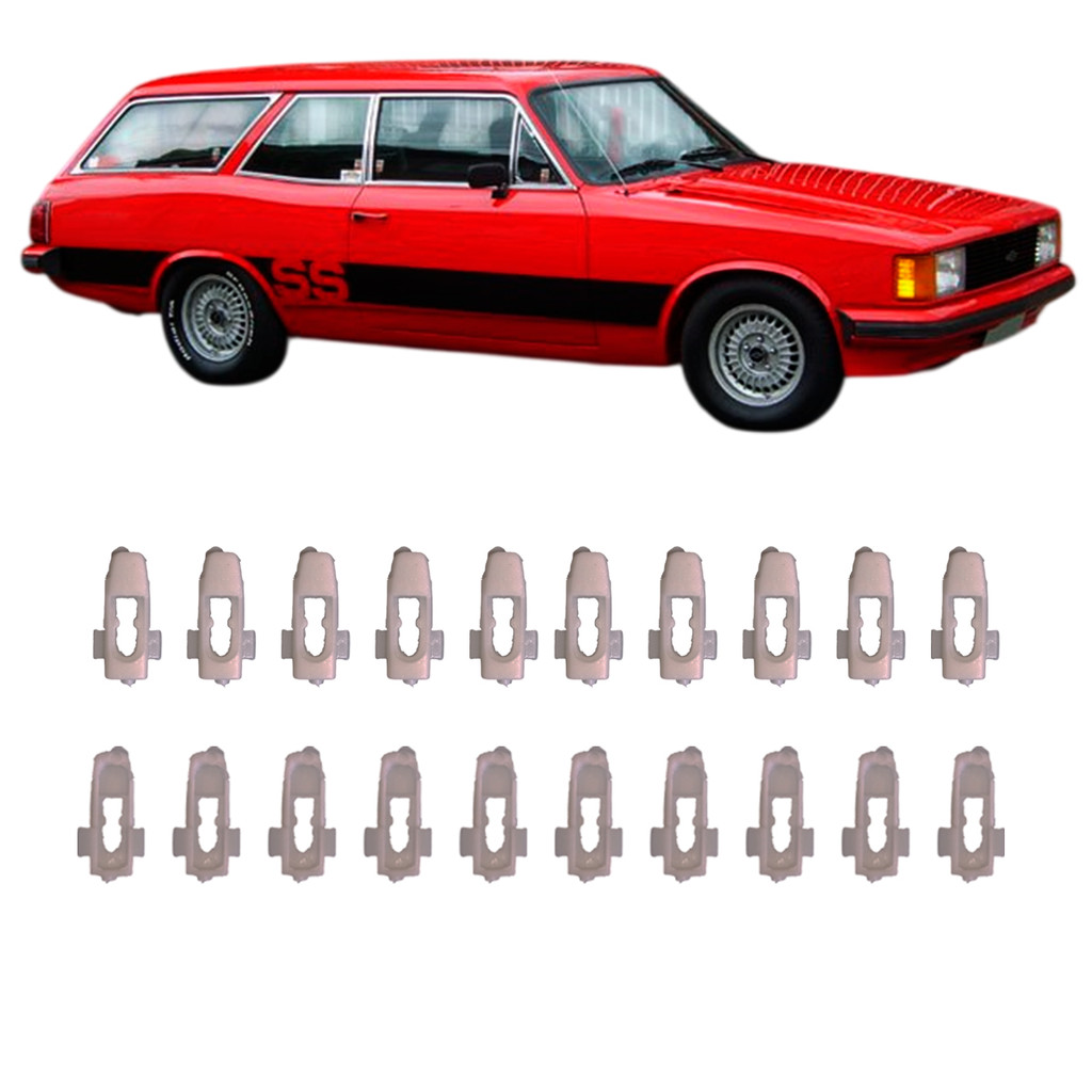 KIT PRESILHA OPALA E CARAVAN 80 A 92 GRAMPO FRISO ALUMÍNIO CONTORNO FAROL E LANTERNA 20 GRAMPOS