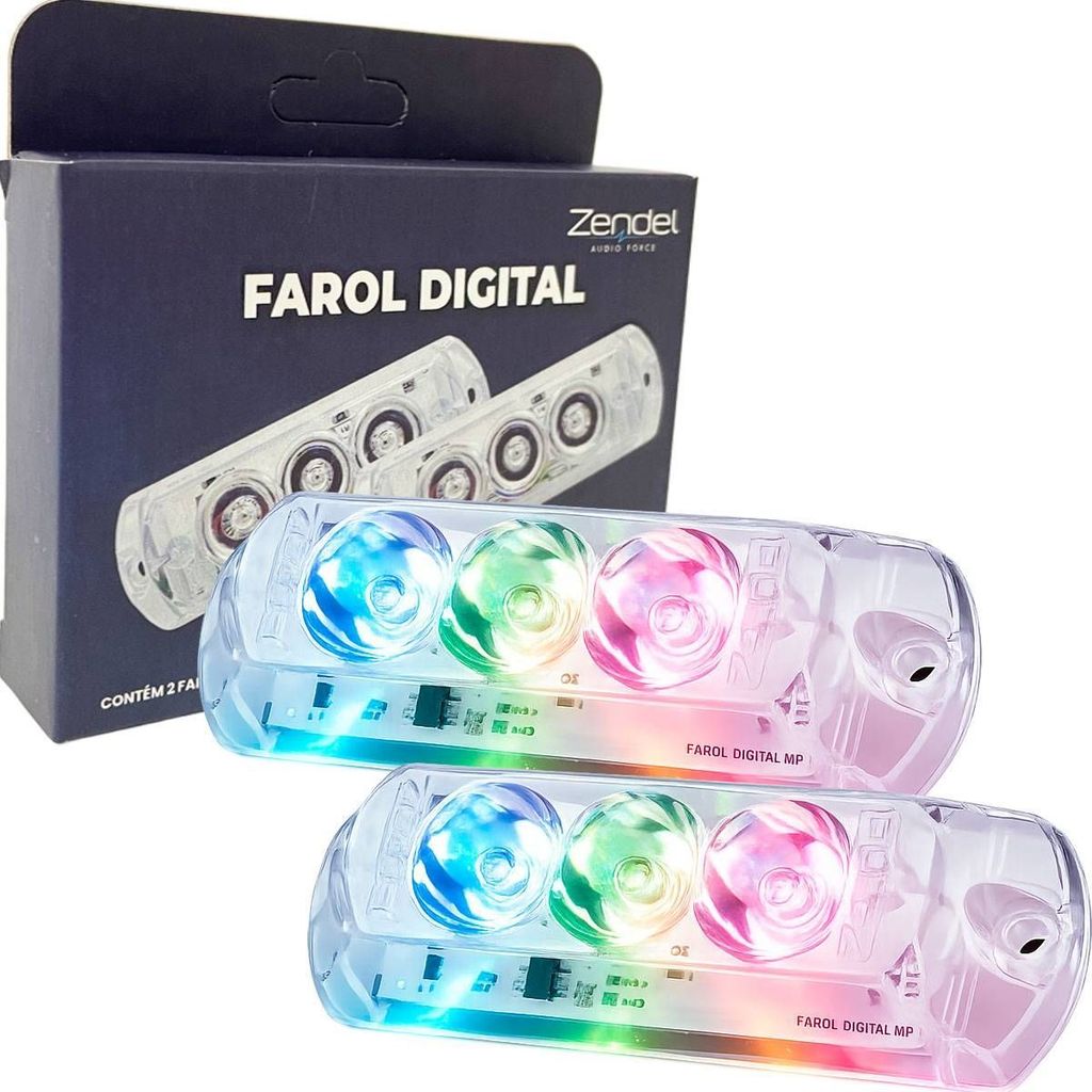 Farol Digital RGB WS2811 ZD-F-D 3 LEDs 1,5W Strobo Controle Iluminação Automotiva