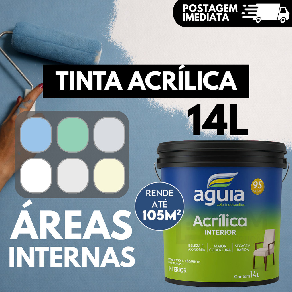 Tinta Águia Acrílica Premium Branco 14L Acabamento Fosco Segagem Rapida Parede Profissional 3,6L em Oferta na Shopee