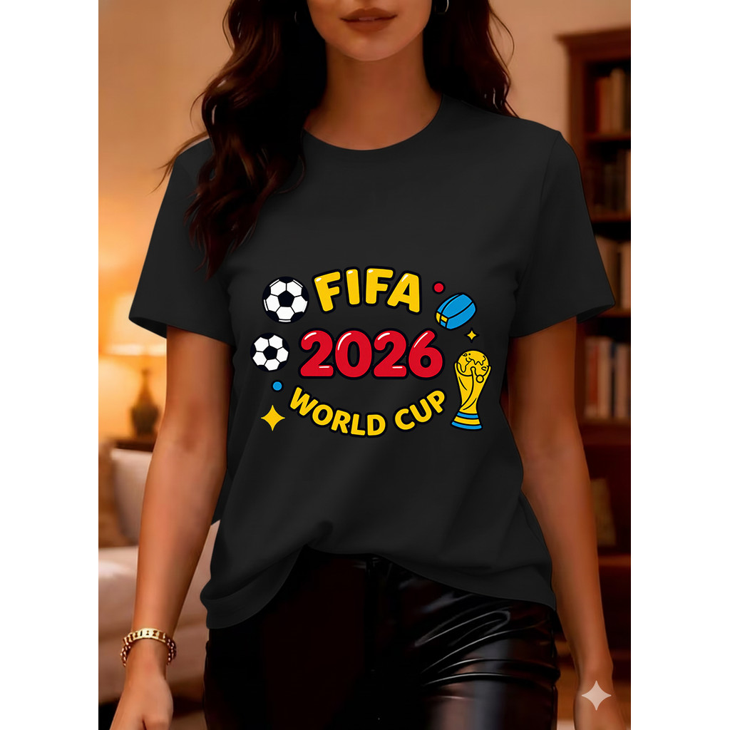 Camisa Do FIFA World Cup 2026 Com Design De Futebol, Rugby E Troféu, Estilo Casual, Tamanho Universal, Material Algodão
