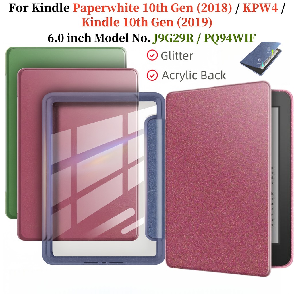 Capa Para Kindle 10a Geração 2019/Paperwhite Gen10 2018 KPW4 eReader PQ94WIF J9G29R Glitter Acrílico Flip Com Sleep Wake
