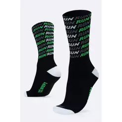 Meia HUPI Run Tri Preto e Verde 1 Par Cano Médio, Tamanho Plus 42-46