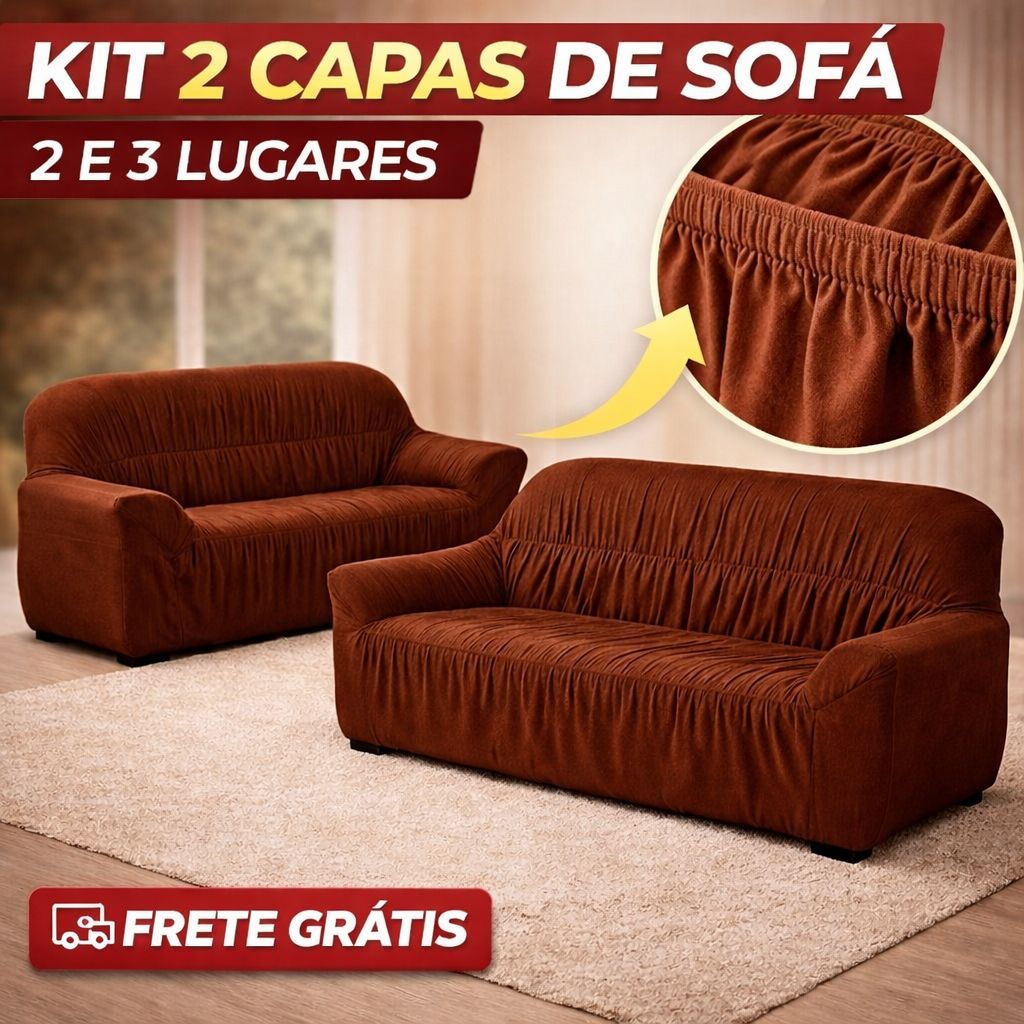 capa para Sofá 2 e 3 lugares 52 elásticos Lisa com Fixadores de borracha em malha lisa