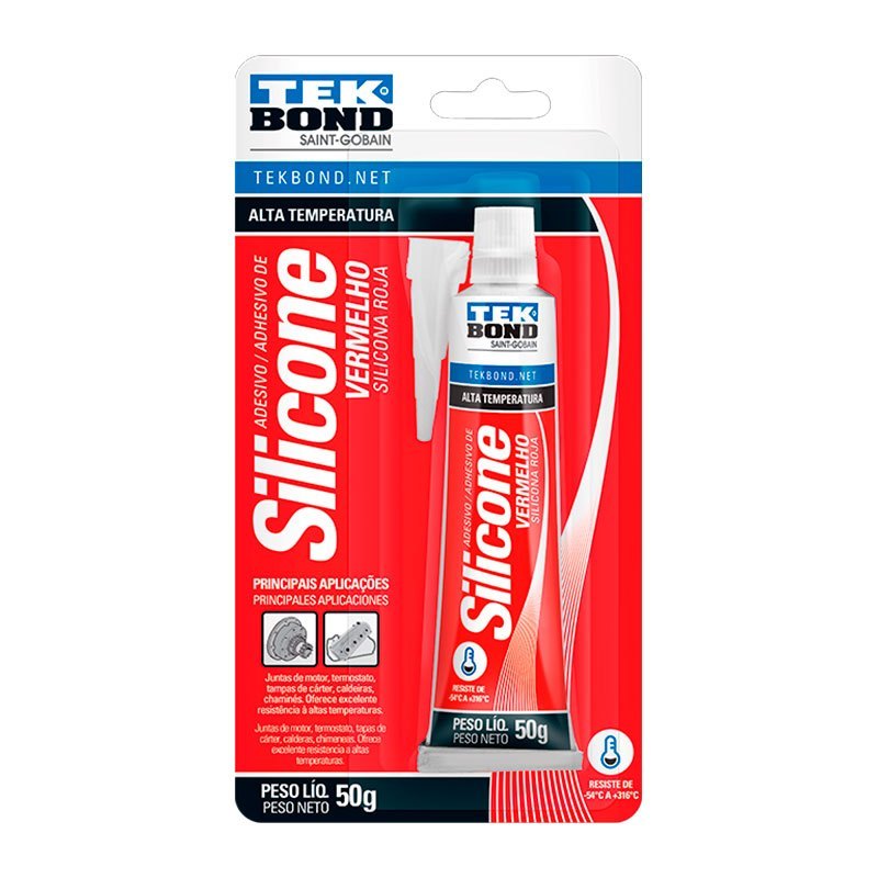 Silicone Acético para Alta Temperatura Vermelho Tek Bond 50gr Ótima Vedação no Calor e Frio Multiuso