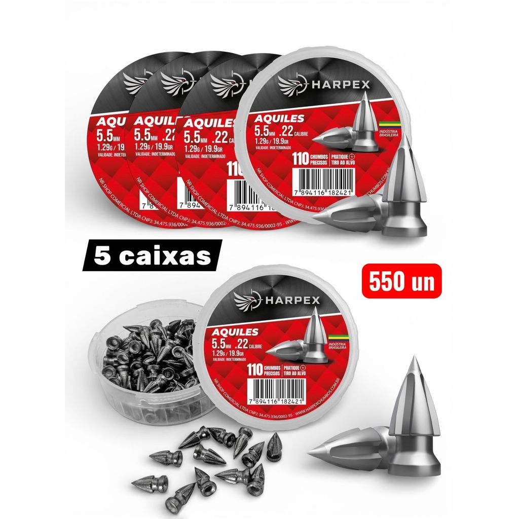 Kit 5x Chumbinho 5.5mm Precisão Munição Aquiles Harpex 550u
