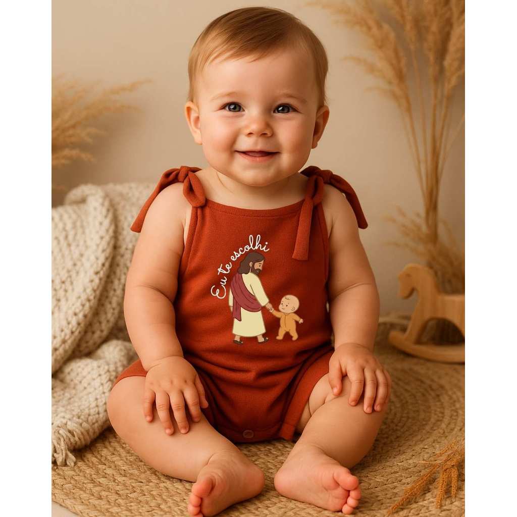 Jardineira Bebê Jesus Eu Te Escolhi Macacão Curto Algodão Confortável Batizado Presente em Oferta na Shopee