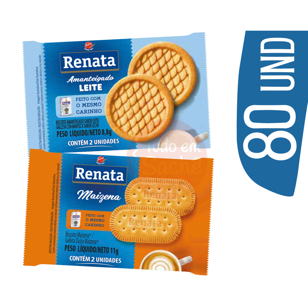 Kit Biscoito em Sache Renata Maizena e Leite - 80 und