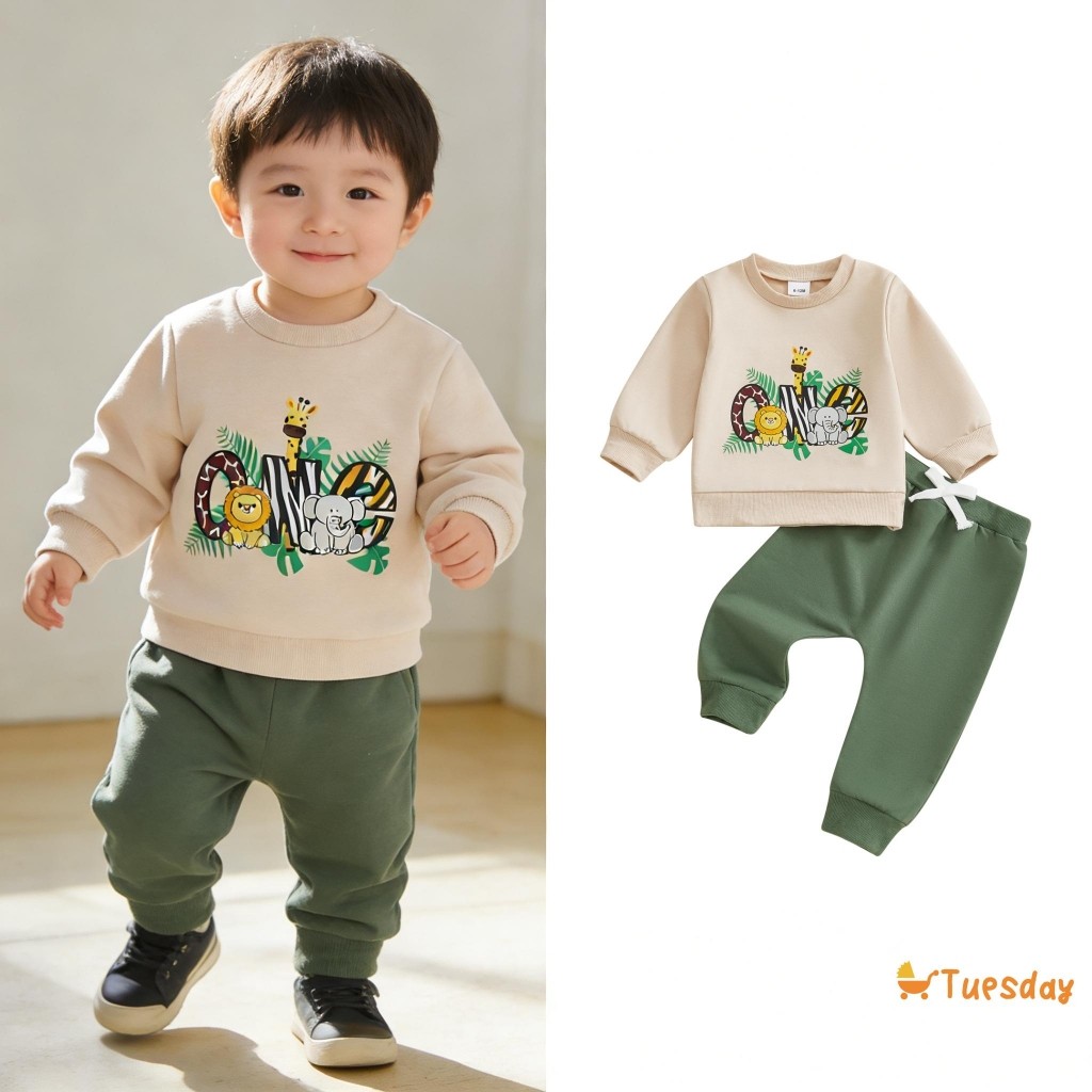 Conjunto De 2 Peças De Moletom E Calça De Manga Comprida Com Estampa Animal Gola Redonda