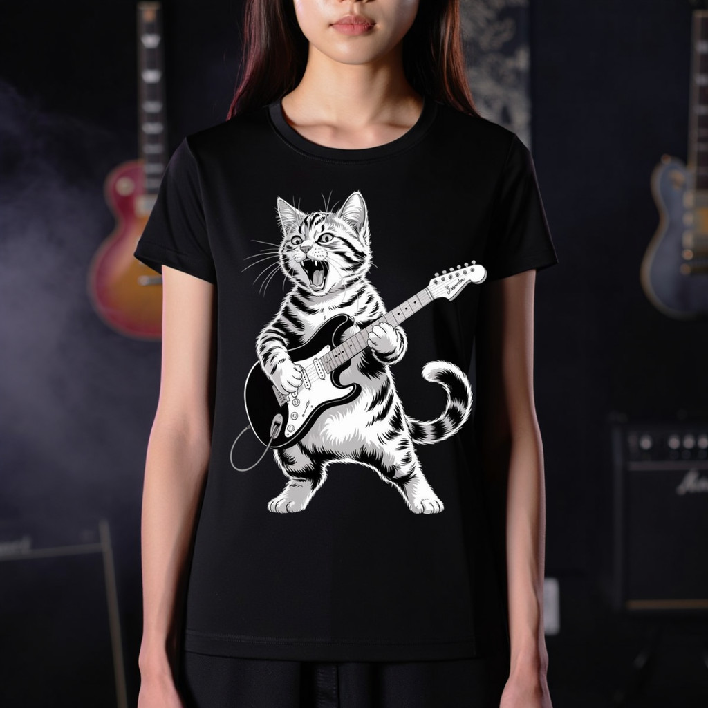 Camiseta Gato Guitarra Meme Regular Disponivel Em Plus size E Oversized Divertida Engraçada — imagem 2 de 2