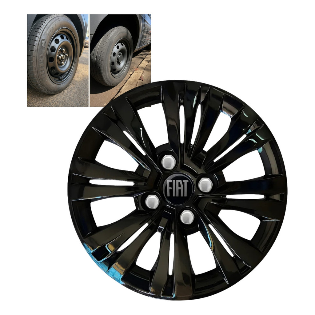 Jogo 4 Calota Para Fiat Argo Palio Cronos Aro 14 Preto Brilhante Fosco Grafite Cubo Alto e Baixo