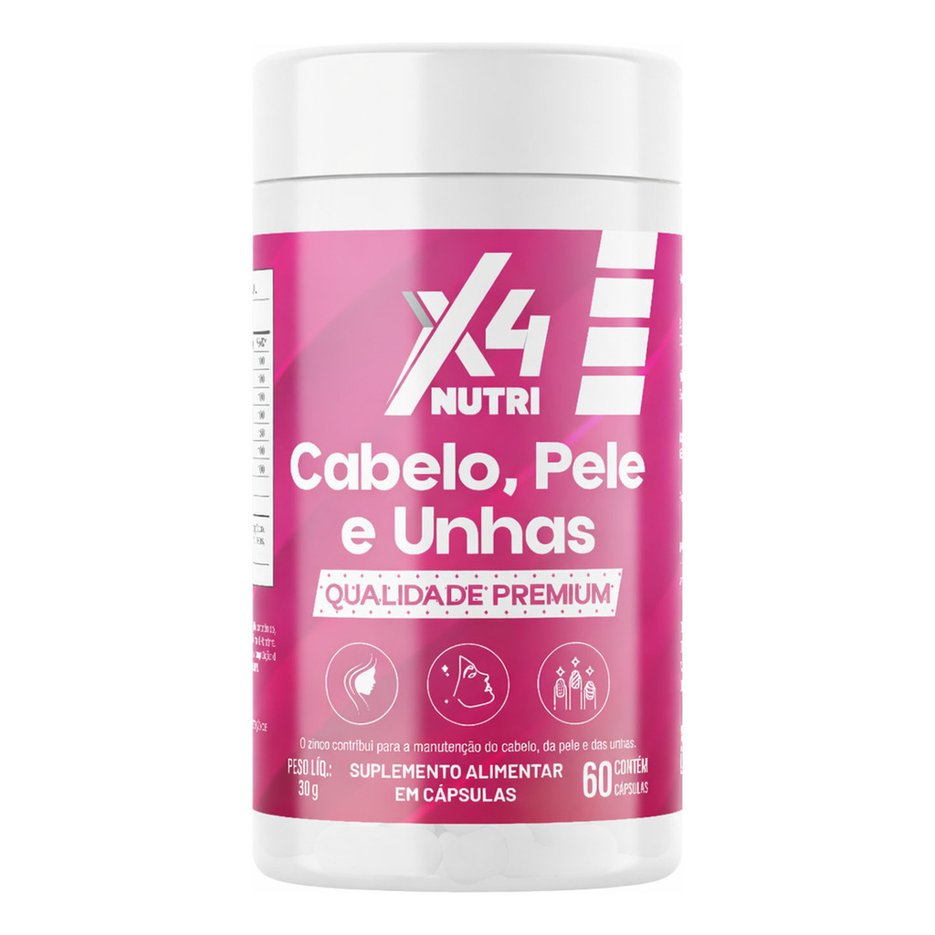 Biotina Pura Cabelo Pele Unhas + Zinco Vitaminas e Complexo B Suplemento Original - X4 Nutrition  ® 60 Capsulas Hair