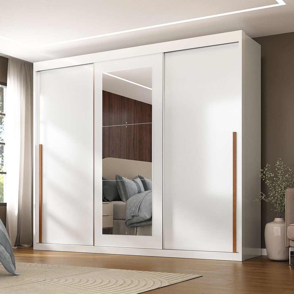 Guarda-roupa Casal 3 Portas de Correr e 6 Gavetas Spazio Branco em Oferta na Shopee