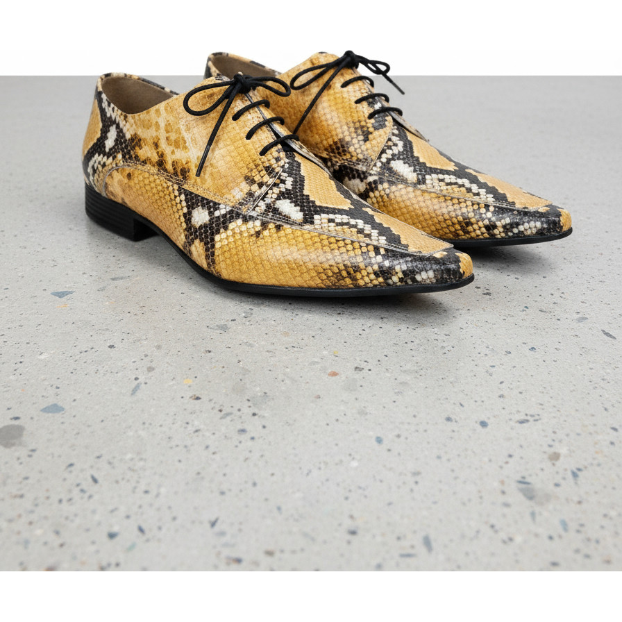 Sapato Social Masculino Couro Bovino Textura Cobra Bico Fino Elegante Oxford Maier Calçados