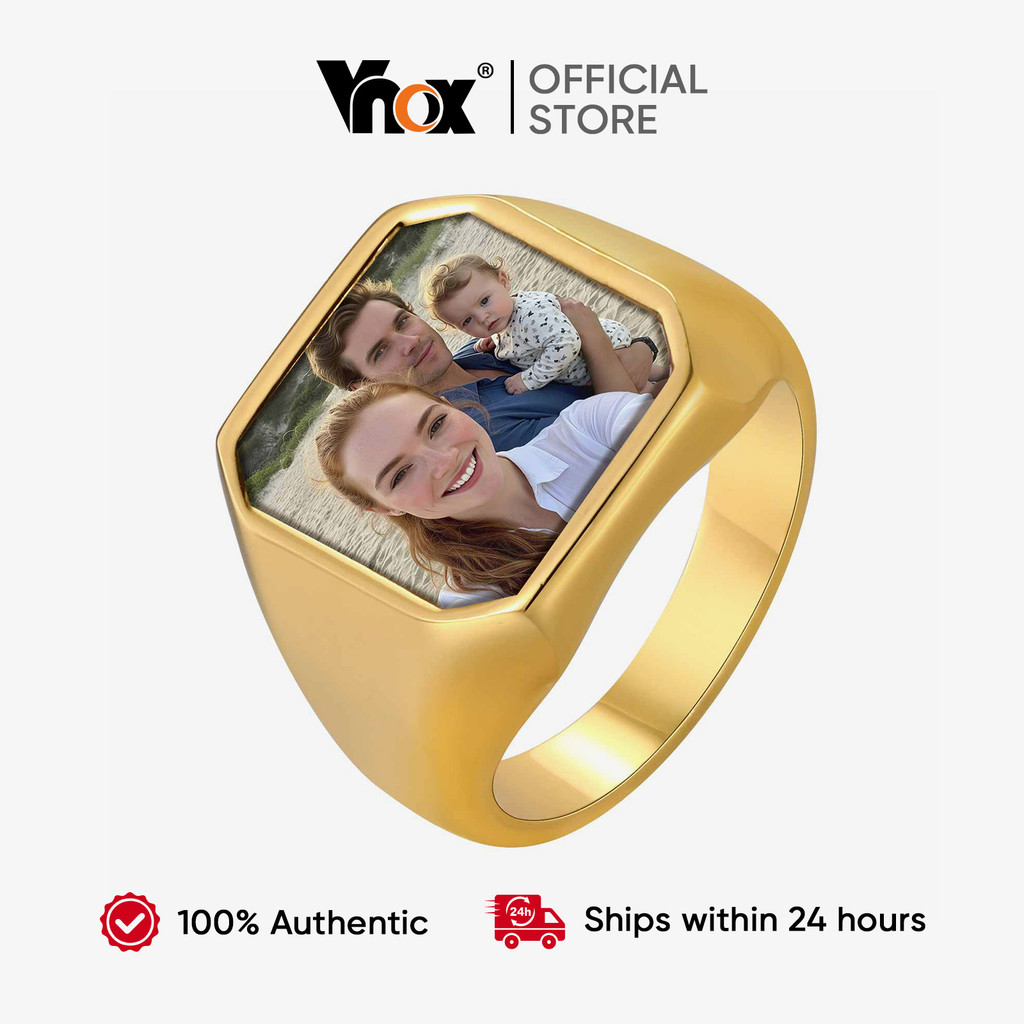 Vnox Anéis Personalizados Com Fotos , Anel De Foto Personalizado Sinete De Aço I