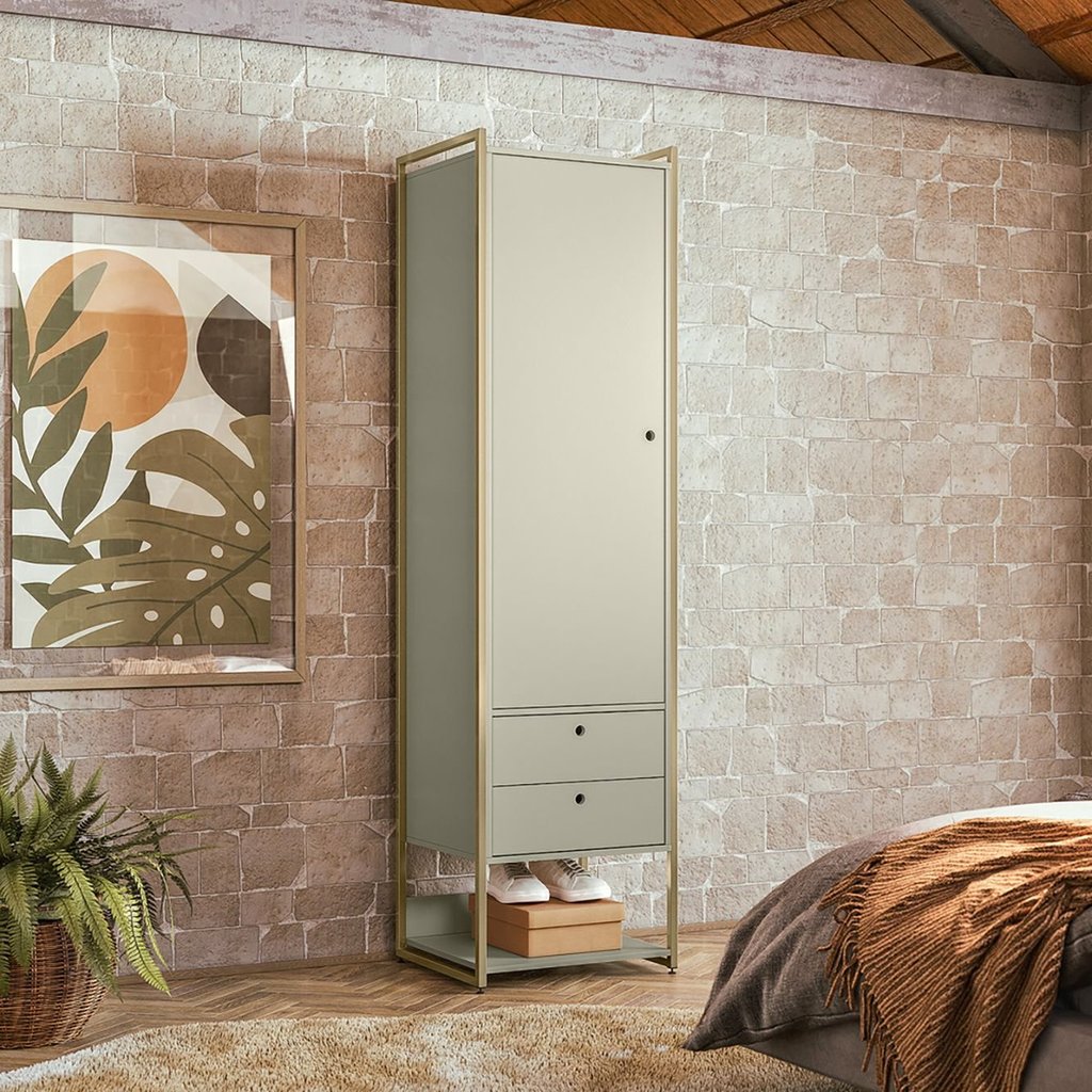 Modulo Closet Industrial 54cm com Cabideiro Porta 2 Gavetas Off White em Oferta na Shopee