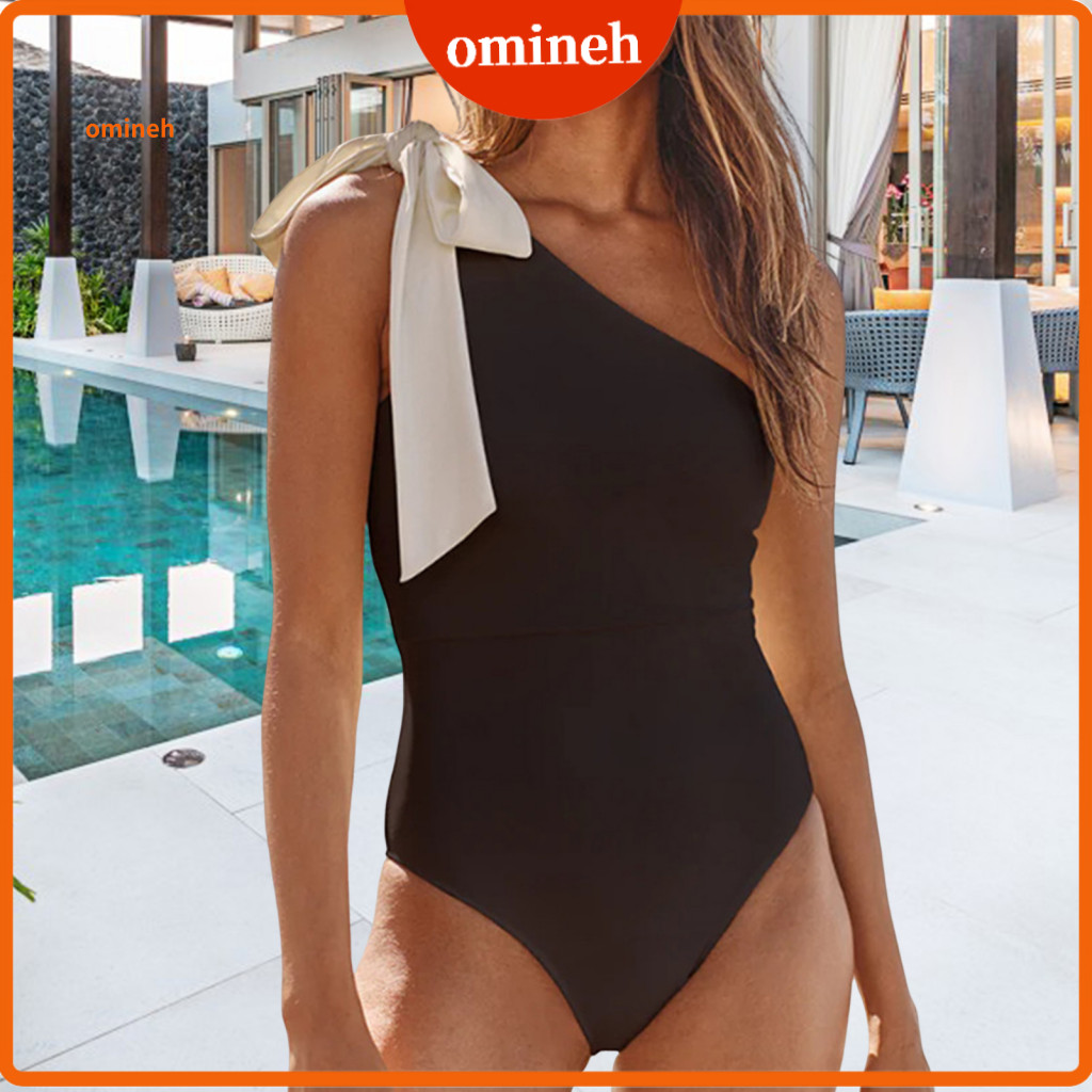 Maiô Monokini Feminino Com Controle De Barriga , Roupa De Praia Feminina De Um Ombro Laço E , Elegante Confortável Para