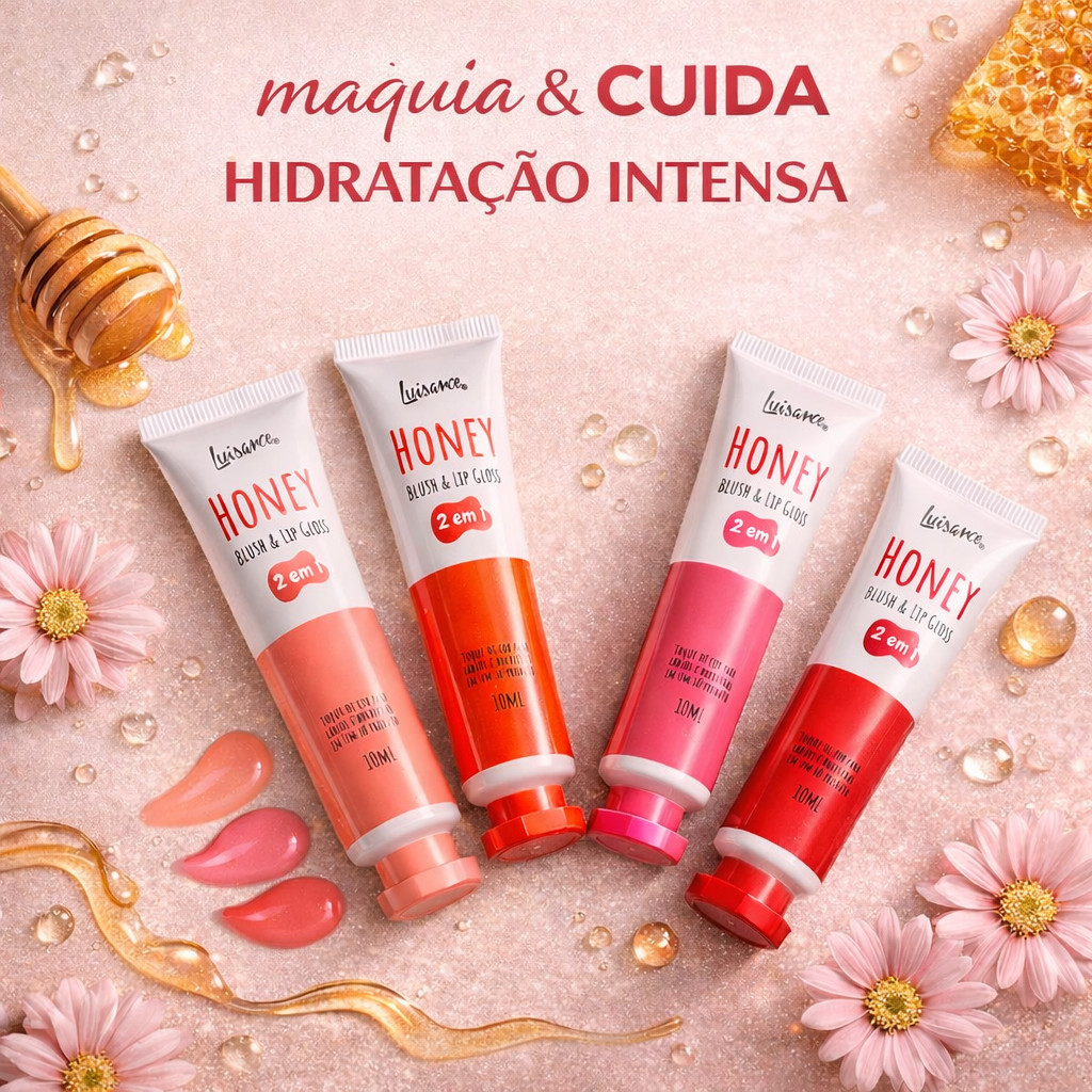 Lip Gloss & Honey Blush-Luisance, 2 Em 1, Hidratante, Glow, Glossy,Alta Pigmentação,Fragrância Suave