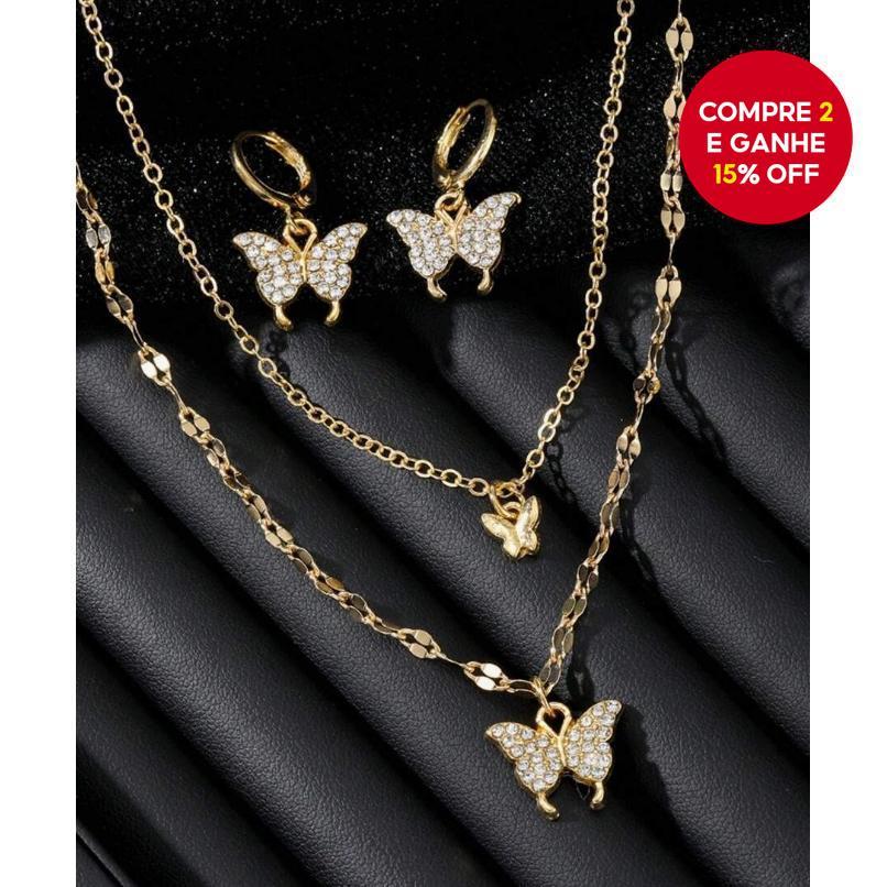 Conjunto De 3 Peças De Brincos E Colar De Borboleta , Joias Minimalistas De Zircônia , Corrente Com Pingente De Camada D