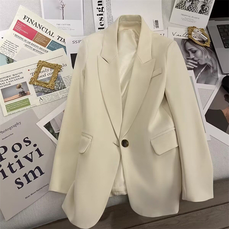 Mulheres profissionais primavera outono novo estilo temperamento branco na moda Casual terno topo em Oferta na Shopee