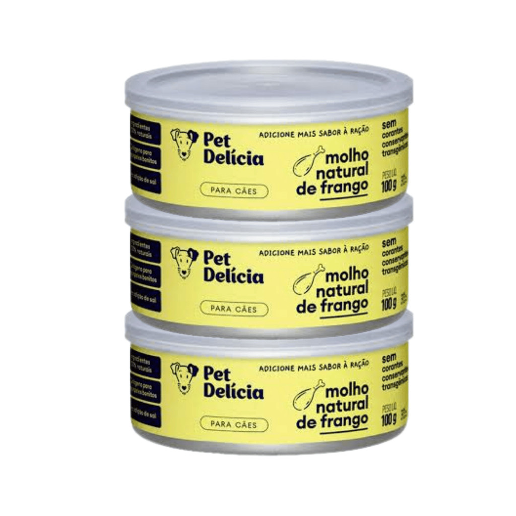kit c/3 PET DELÍCIA MOLHO NATURAL DE FRANGO 100G CÃES
