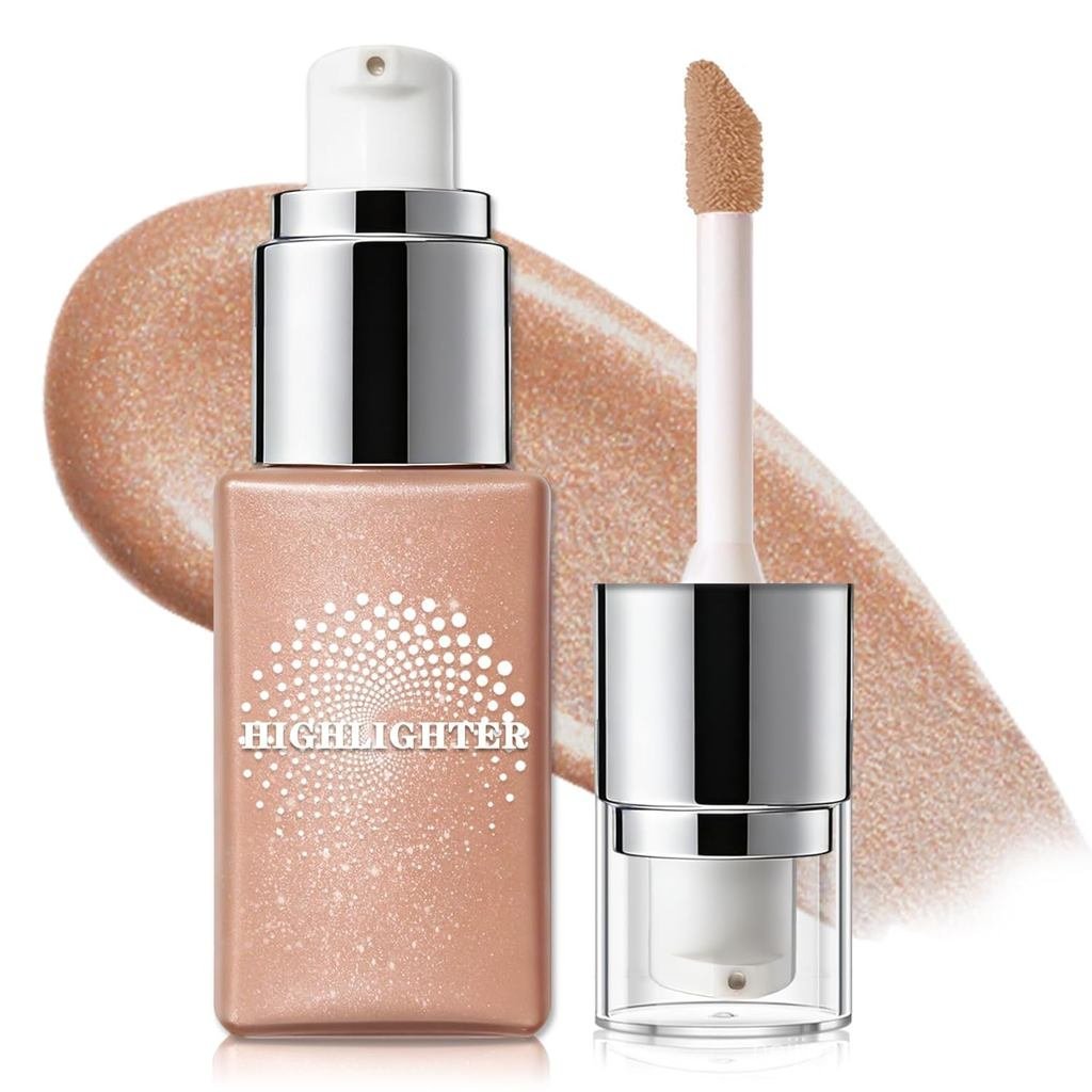 Liquid Highlighter Makeup, Cream Glassy Highlighter for Face Natural Glow Finish Illuminator Buildable Long Lasting Illu