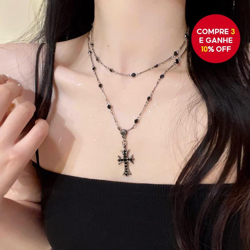 Colar Gótico Com Pingente De Cruz Escura Para Mulheres , Gargantilha De Diamante , Hip Hop , Joias De Declaração em Oferta na Shopee
