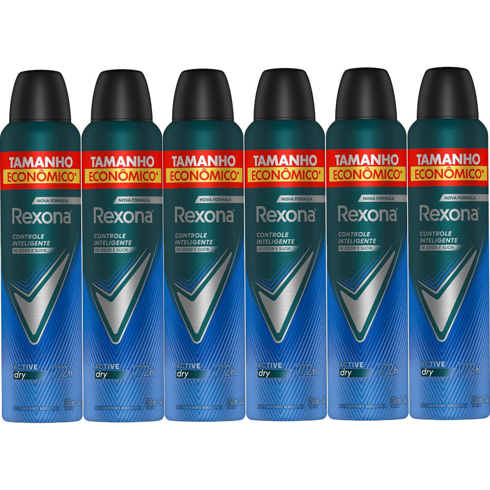 Kit Desodorante Antitranspirante Aerosol Rexona Active Dry 72 horas 250ml - 6 Unidades em Oferta na Shopee