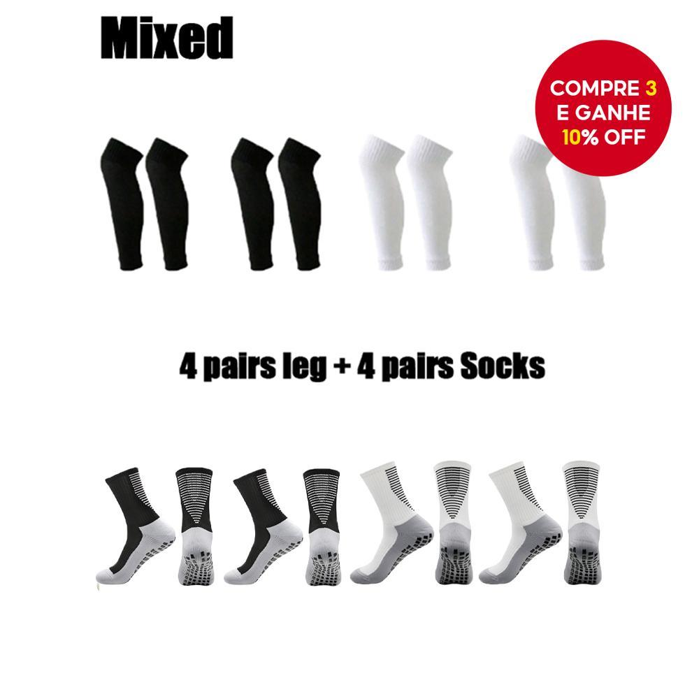Conjunto De Meias Esportivas E De Compressão Com 8 Pacotes-4 Listradas + 4 Mangas De Panturrilha Para Treinamento De Fut