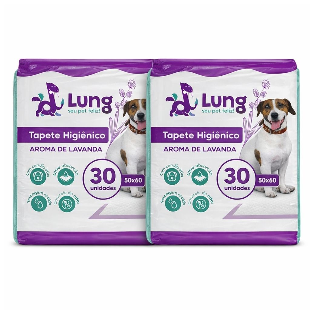 Kit 2 Tapete Higiênico Lavanda 50x60cm 30 Unidades p/ Cachorro Pet Gel Absorvente Borda com Cola