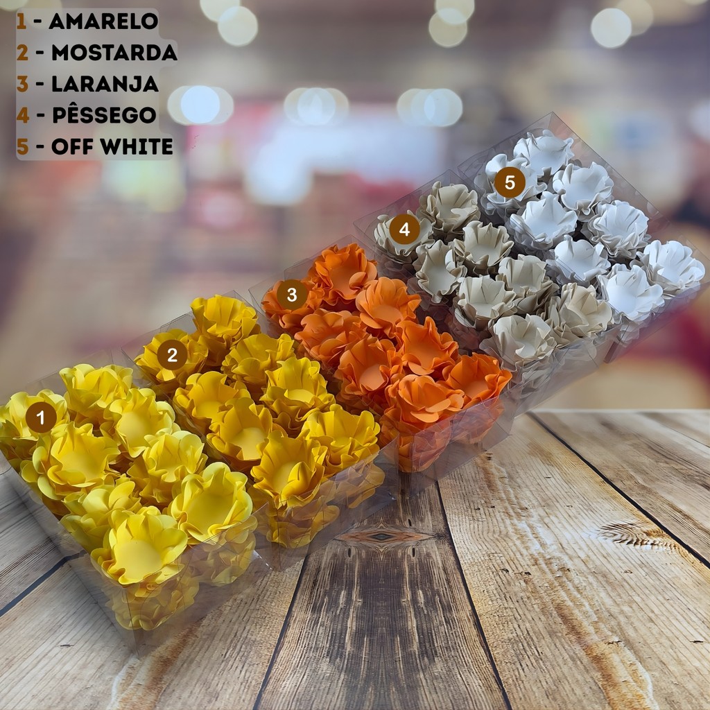 KIT 200 FORMINHAS DE DOCES FESTA 5 CORES AMARELO + MOSTARDA + LARANJA + PÊSSEGO + OFF WHITE ( KIT20 ) em Oferta na Shopee