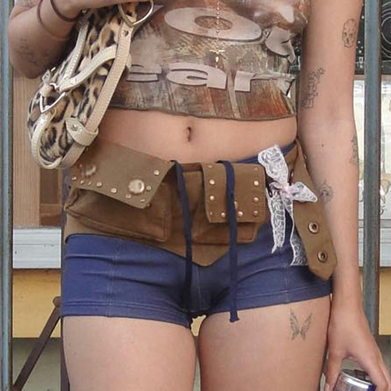 [Novo em Estoque] Cinto de Couro 3D com Fivela Dupla de Metal Estilo Cowboy Ocidental, Bolsa de Cintura Mini Casual e Mo