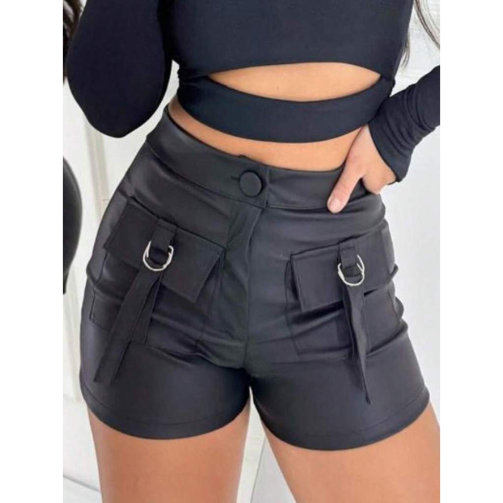SHORT CARGO FEMININO BOLSO FIVELA BOGUEIRA CASUAL FESTA em Oferta na Shopee